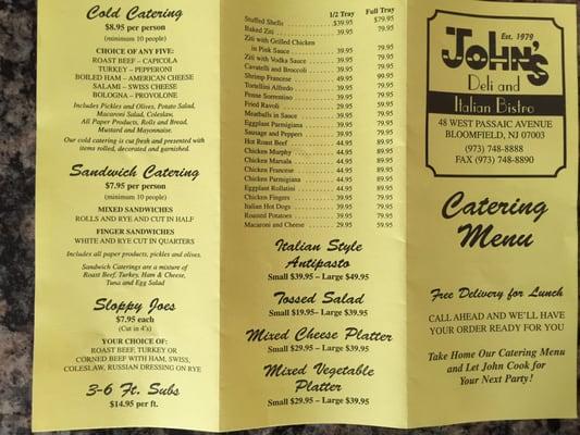 Catering menu (outside)