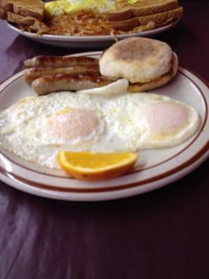 #1 - 2 eggs, sausage, bacon or ham, toast.  I got eggs over easy, sausage links & English muffin.