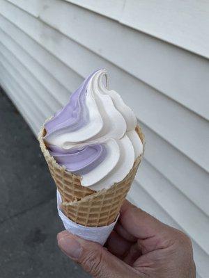 Peanut butter raspberry twist in their homemade waffle cone