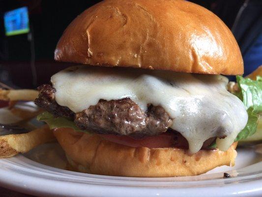 The Mushroom Swiss burger with Fries