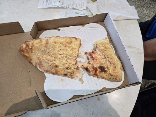 Breakfast Calzone with meat.  Delicious