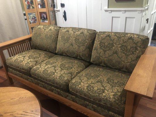 Couch that was reupholstered from a previous southwest style.