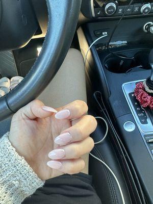 Nude pink with white chrome by Mindy