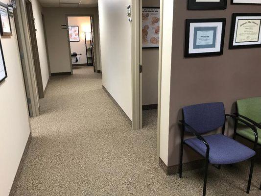 Interior hallway with treatment rooms