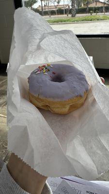 ube donut with homemade fresh frosting