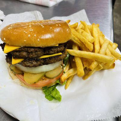 Double cheeseburger with fries