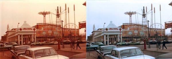 1962 Coney Island Photo before and after restoration