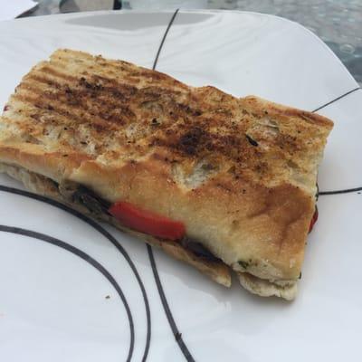 Vegetable panini, made vegan by excluding cheese!