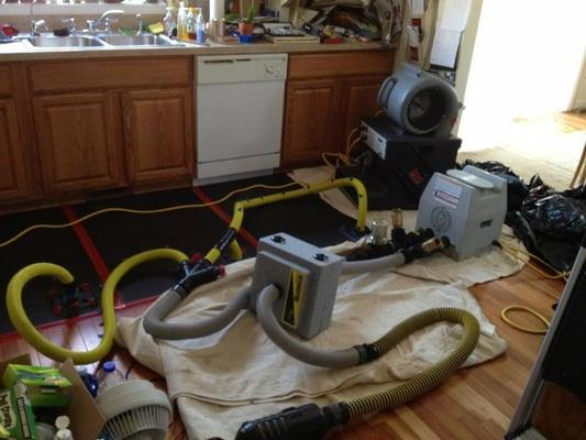 With our equipment and knowledge we were able to dry this wood floor in less than 48 hours. No sanding was needed afterwards!