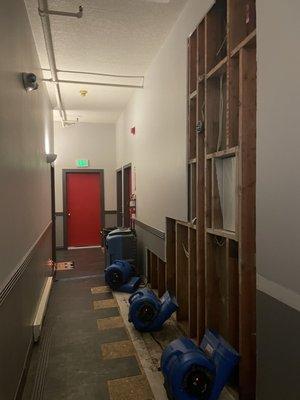 A common hallway of my building with the wall opened to my bathroom.