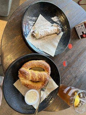 The warm pretzel plate and the fantastic nutella cannoli