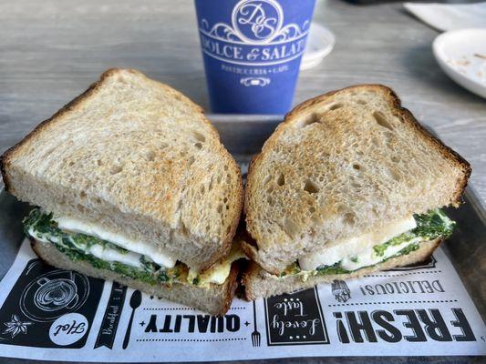 Egg White, Broccoli Rabe, Fresh Mozzarella Sandwich - pretty good! A little bland.