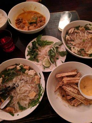 Vegetarian pho, chicken curry, and some kind of fries that were so so tasty!