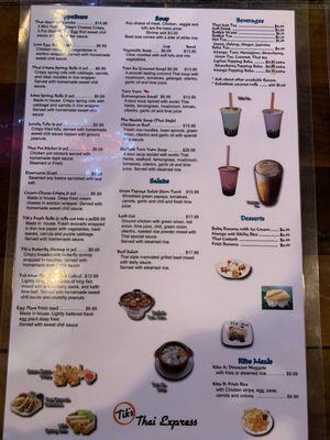 Updated menu.  I've tried the Angel Curry and it was amazing. Definitely a good spot for Thai in the area!