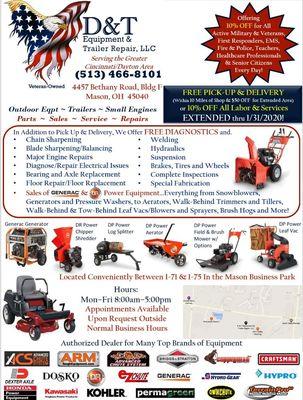 Free Pickup & Delivery with Free Diagnostics - Snowblowers & More