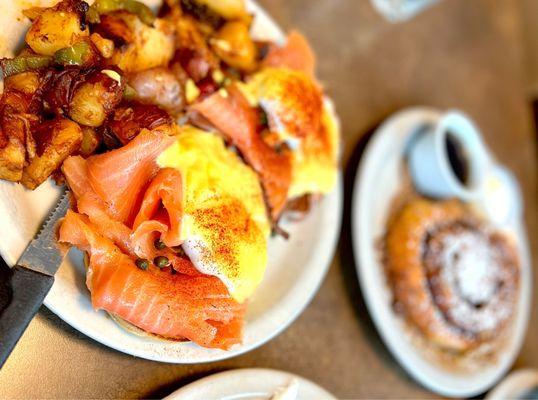 Smoked Salmon Benedict and country potatoes