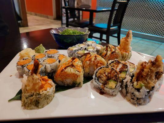 Crab, Philadelphia, spider roll, and the tiger roll