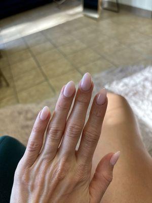 Blush, almond shaped nails