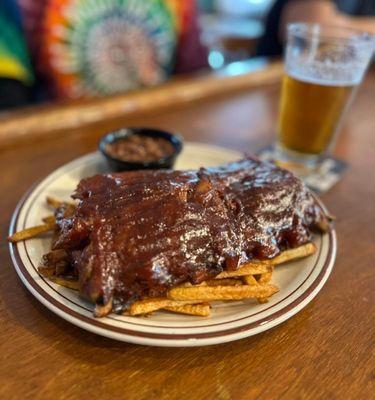 Mike's famous ribs served over fries.