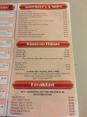 Menu from January 2018