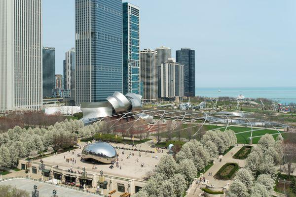 The amazing view from our office, right in front of Millennium Park and the Chicago Bean!