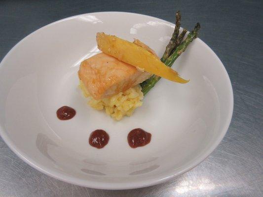 Hope Cafe-salmon, risotto, asparagus, & mango