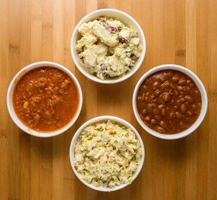 Homemade potato salad, baked beans, coleslaw, and stew-- can you say yum?