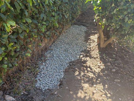 3 ft deep gravel pit at the end of the underground drainage pipe