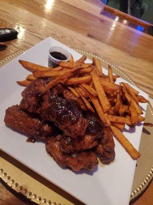 Jerk Wings with Sweet Potato Fries