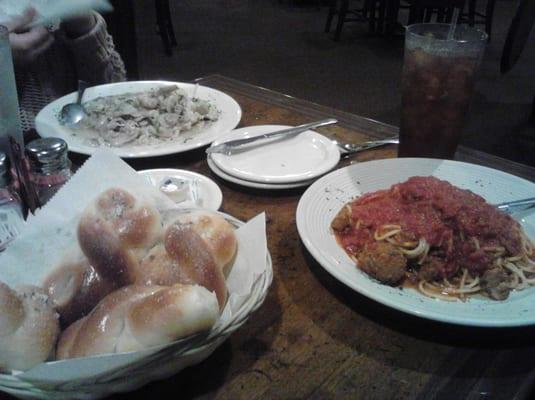 The works spaghetti and the lemon/wine chicken.