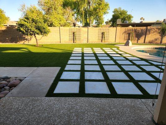 Concrete Stepping Stones with Artificial Turf