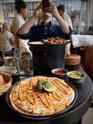 Lobster Quesadilla, Steak and Chicken Fajitas