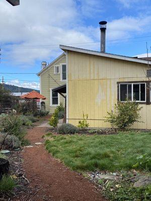 Looking back at the Bake House and the cafe at Brickmaiden in Point Reyes