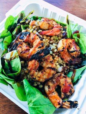 Grilled Shrimp -- over Couscous & Spinach Salad