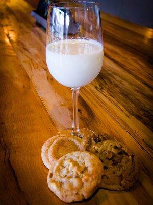 Fresh baked cookies and milk.