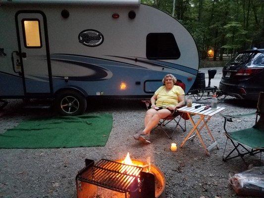 Kathy from Hot Springs Camping with her R-POD 179 from Livingston RV.