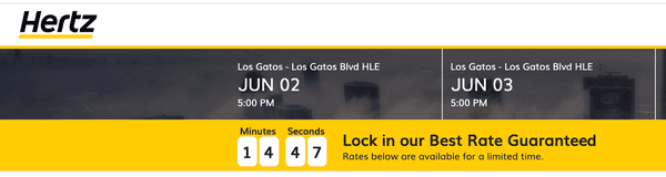 Shows the website will allow one to schedule pick-up and drop-off at 5:00pm, before "advertised" 6:00pm closing time.