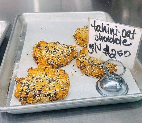 Tahini-oat chocolate chip cookies