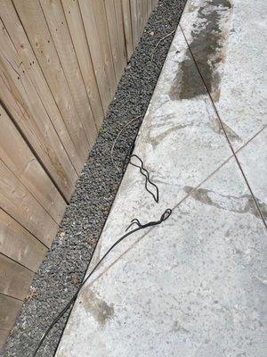 Cut wires to irrigation system