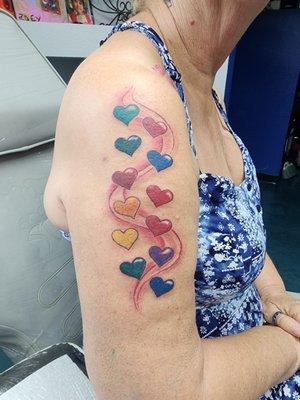 My latest , hearts on my sleeve for my 12 grandkids on their birthstone colors