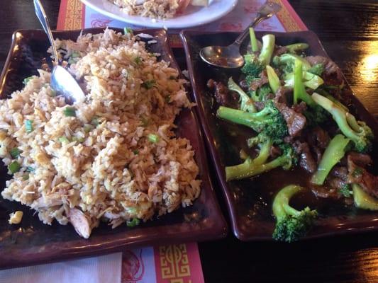 Crab fried rice and beef and broccoli.