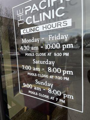 Clinic hours as of 2.20.23