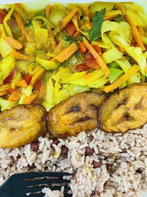 Veggie plate with coconut milk and curry.