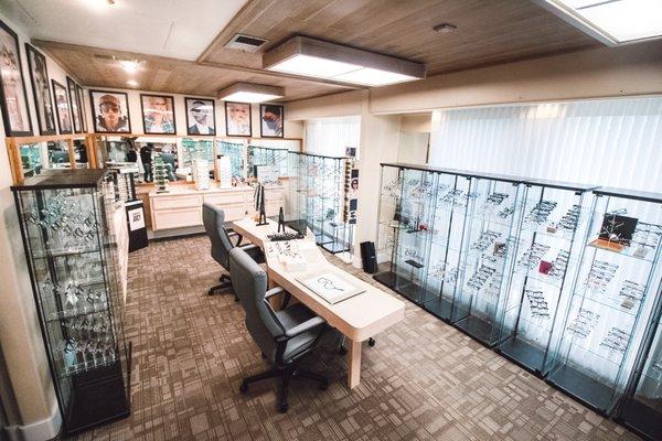 The frame room at Hattori Vision. Come check out our updated frame boards. Matt will find the perfect frame for you.