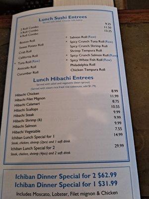 Lunch menu