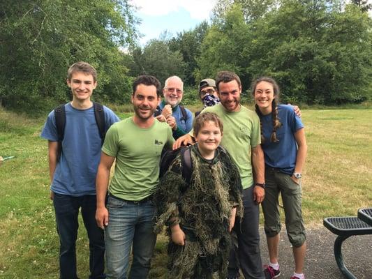 Cameron Hester with Nick, Chris and the other awesome kids at heart that make Wilderness Awareness the best camp around!