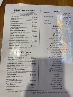 Back side of menu