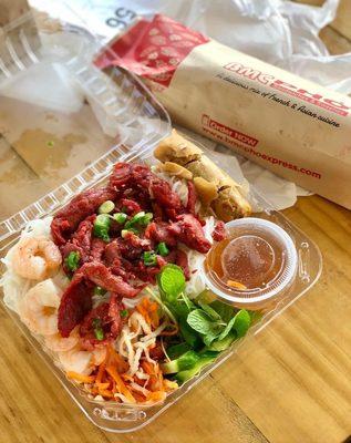 Barbecue pork, vermicelli, and banh mi