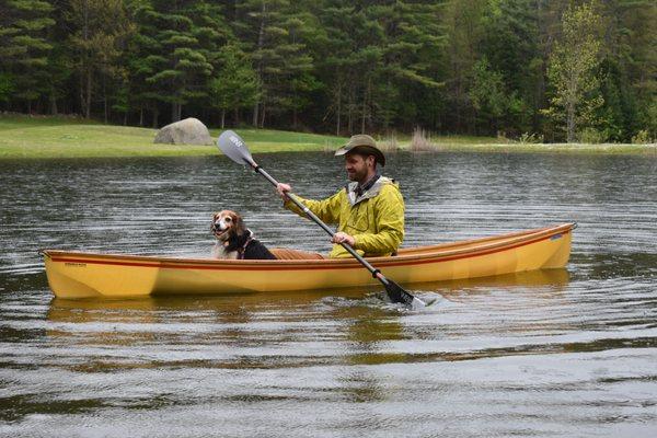 12' Classic Dog Boat. The paddlers weight can be shifted to trim the boat properly with forward weight