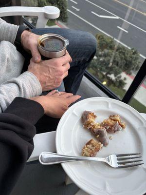 When he cuts up your apple fritter and feeds you on the balcony.